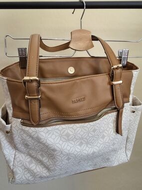 Rosetti Tan and Cream Patterned Tote with Gold Accents